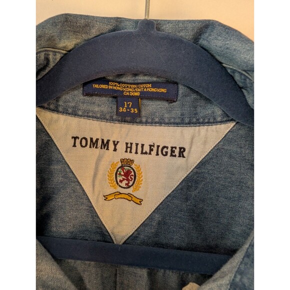 Tommy Hilfiger Golf  Blue Long Sleeve Denim Button Shirt Size Large - Picture 3 of 6